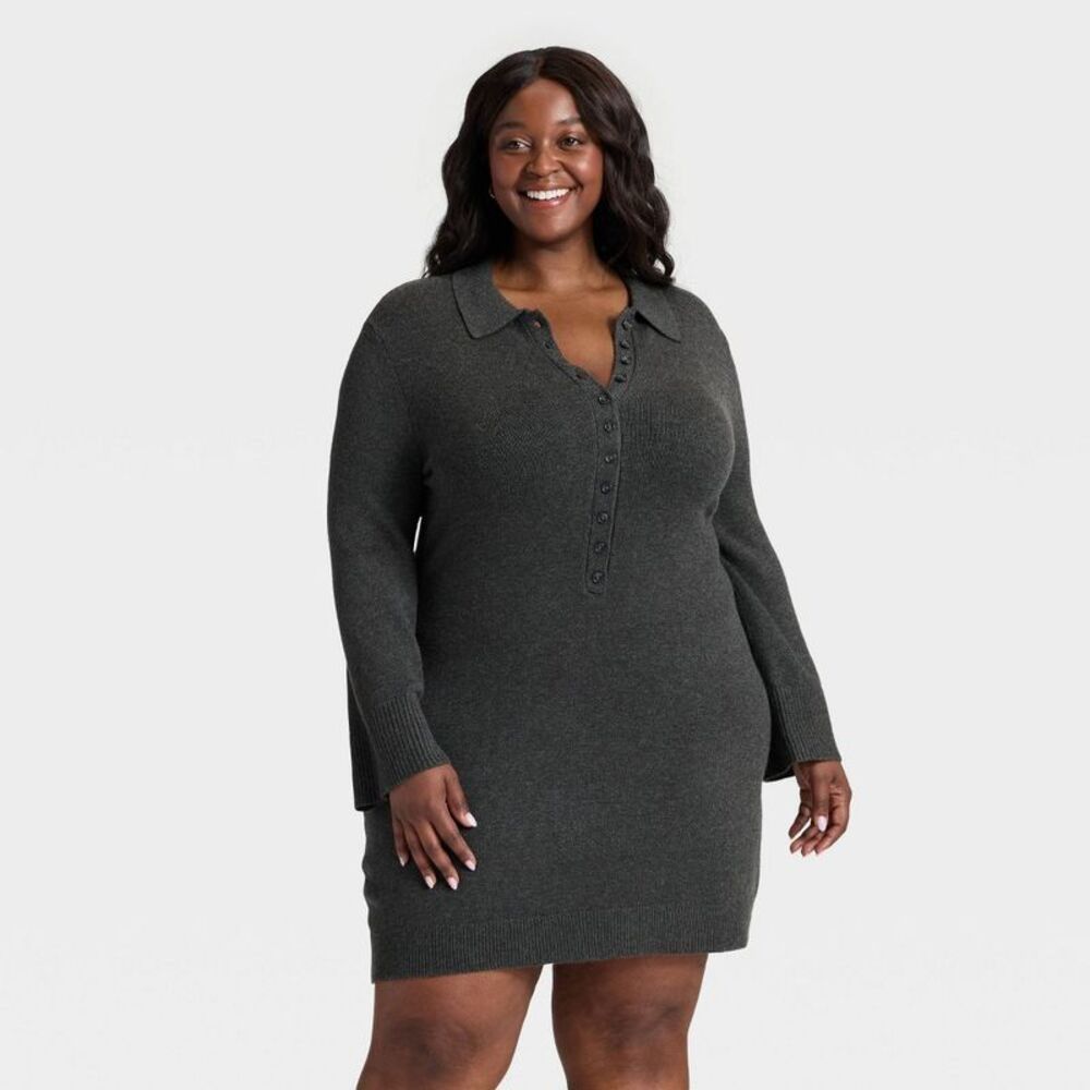 Open Box - A New Day - Women's Long Sleeve Sweater Dress - A N Dark Heather Gray